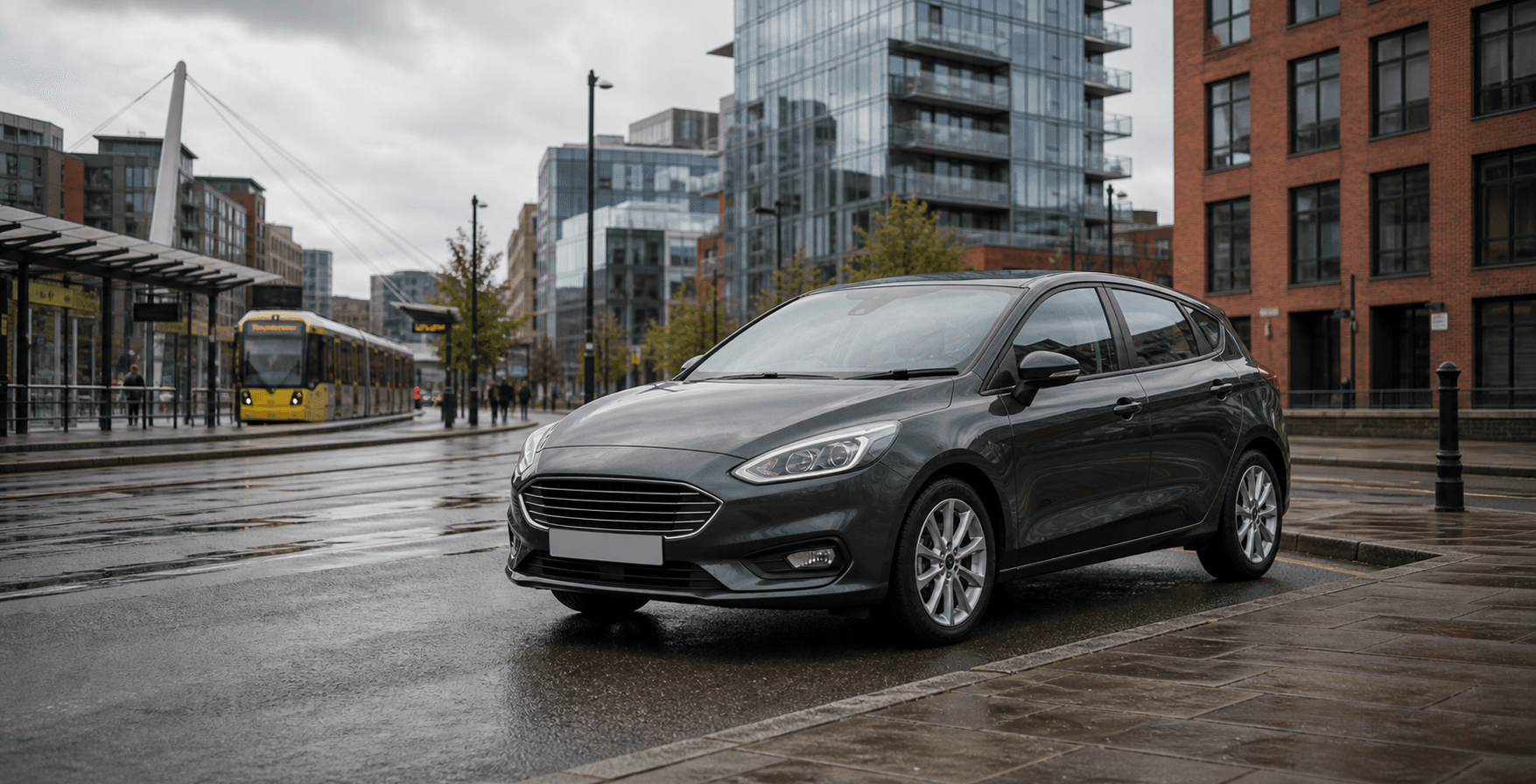 Compact hire car ready for practical travel around Swinton